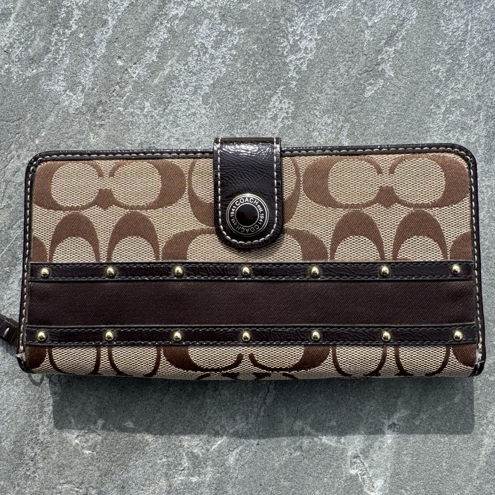 Coach Signature Legacy Wallet in Tan & Brown Fabric & Leather